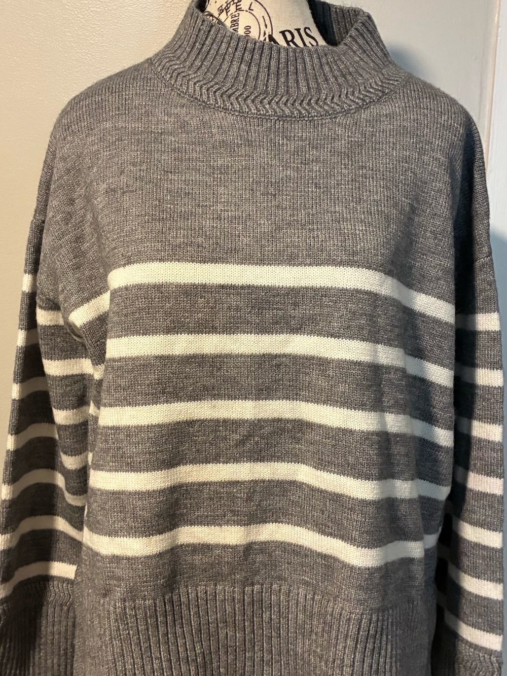 Gray & Cream Long Sleeve Striped Sweater Size S. Comfy & Chic. Casual Office